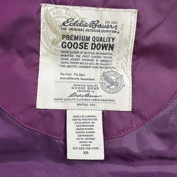Eddie Bauer Womens Goose Down Puffer Vest Zip Snap Button Pockets Size XS Purple - Picture 10 of 12
